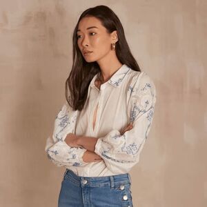 Maison 123 White Embroidered Broderie Button Down Blouse Women's Size US 12